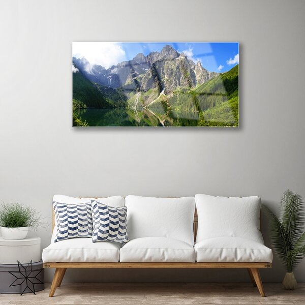 Obraz na skle Tatry Hory Mořské Oko Les 100x50 cm 2 Přívěsky