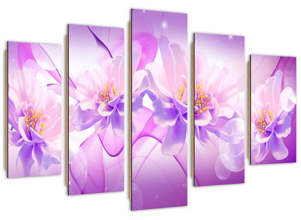 Obraz Fialová květinová kompozice - 5 dílný Velikost: 100 x 70 cm, Provedení: Panelový obraz