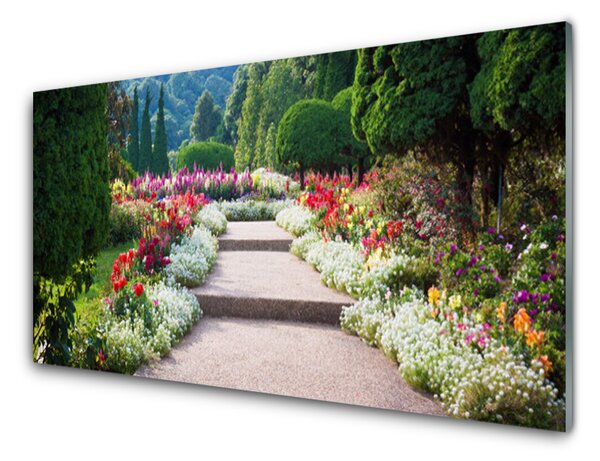 Obraz na skle Park Květiny Schody Zahrada 120x60 cm