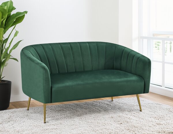 KONDELA Designový 2-sed, tmavě zelená Velvet látka/gold chrom-zlatý, BAGY