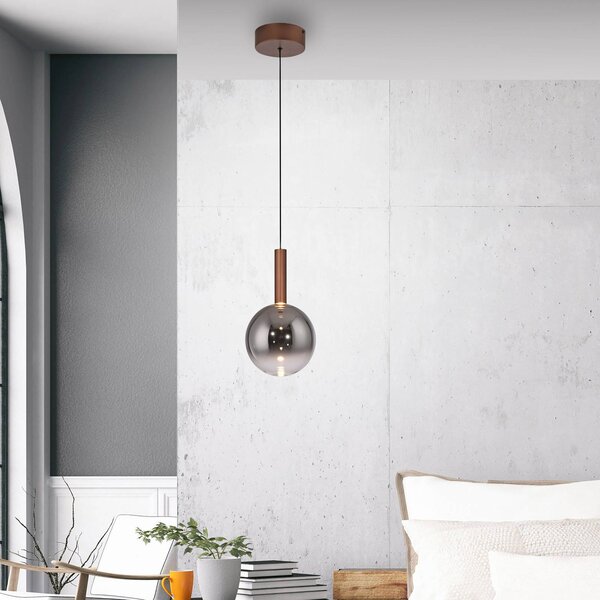 Paul Neuhaus LED závěsné světlo Bowl, Ø 20 cm, hnědá/šedá, stmívatelný, Hnědá / rez, Obývací pokoj / jídelna, Sklo, Moderní