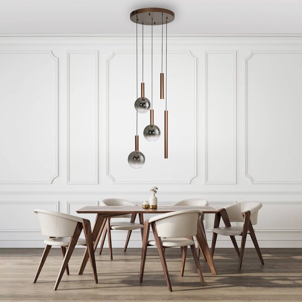 Paul Neuhaus LED závěsné světlo Bowl, Ø 54 cm, hnědá/šedá, stmívatelný, Hnědá / rez, Obývací pokoj / jídelna, Sklo, Moderní