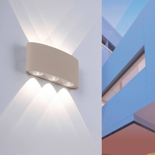 Paul Neuhaus LED venkovní nástěnné svítidlo Carlo, 17 cm, písková barva, Krémová / jantar, Hliník, Moderní