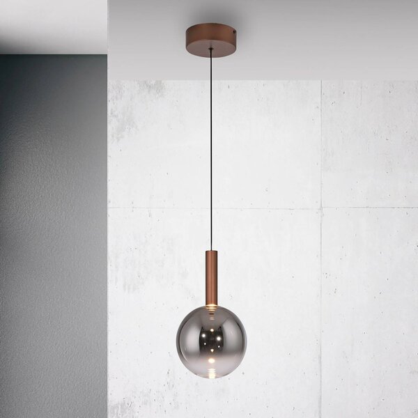 Paul Neuhaus LED závěsné světlo Bowl, Ø 20 cm, hnědá/šedá, stmívatelný, Hnědá / rez, Obývací pokoj / jídelna, Sklo, Moderní