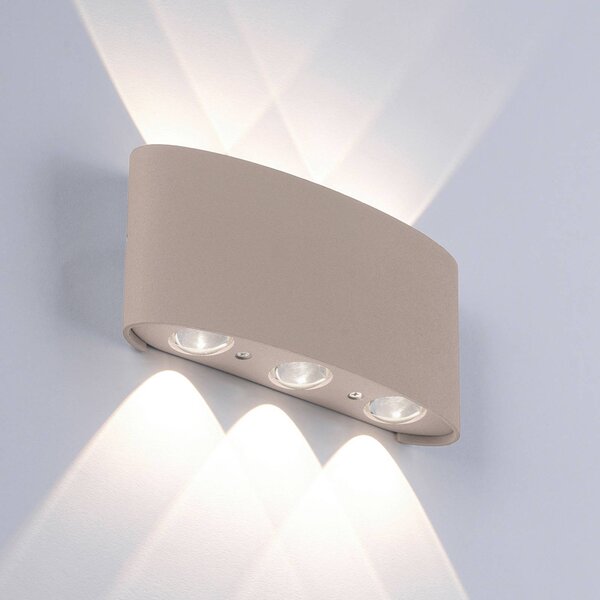 Paul Neuhaus LED venkovní nástěnné svítidlo Carlo, 17 cm, písková barva, Krémová / jantar, Hliník, Moderní