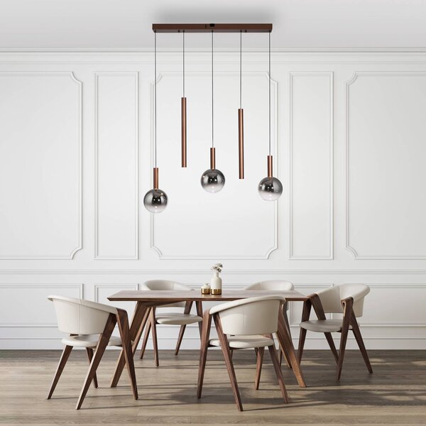 Paul Neuhaus LED závěsné světlo Bowl, délka 100 cm, hnědá/šedá, stmívatelný, Hnědá / rez, Obývací pokoj / jídelna, Sklo, Moderní