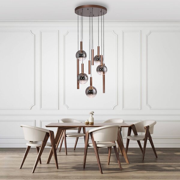 Paul Neuhaus LED závěsné světlo Bowl, Ø 63 cm, hnědá/šedá, stmívatelný, Hnědá / rez, Obývací pokoj / jídelna, Sklo, Moderní