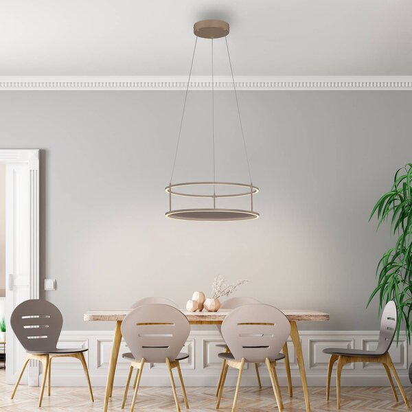 Paul Neuhaus Závěsné světlo Conni s LED osvětlením, písková barva, Ø 50 cm, stmívatelný, Krémová / jantar, Obývací pokoj / jídelna, kov, Moderní