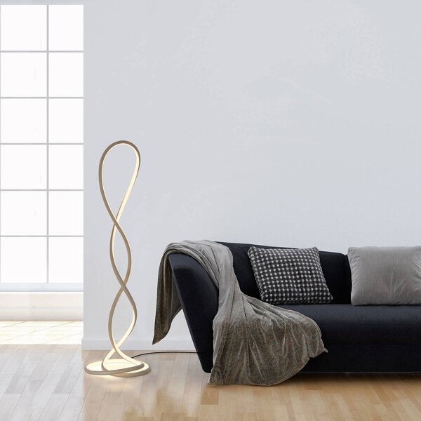 Paul Neuhaus LED stojací lampa Twist, písková barva, výška 143 cm, stmívatelný, Krémová / jantar, Obývací pokoj / jídelna, Hliník, Moderní
