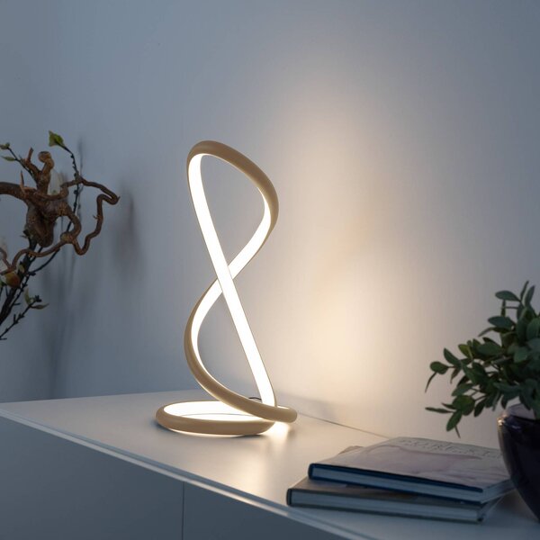 Paul Neuhaus LED stolní lampa Twist, písková barva, výška 42 cm, stmívatelný, Krémová / jantar, Ložnice, Hliník, Moderní