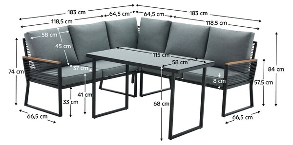 KONDELA Zahradní set, černá/šedá, FARLY