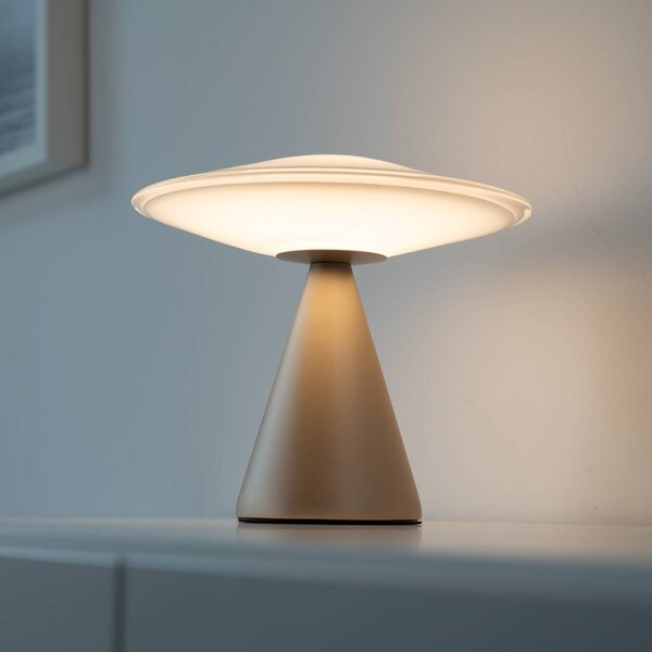 Paul Neuhaus LED stolní lampa Elipsa, bílá/bronzová, stmívatelné, stmívatelný, Bílá / opál, Obývací pokoj / jídelna, Sklo