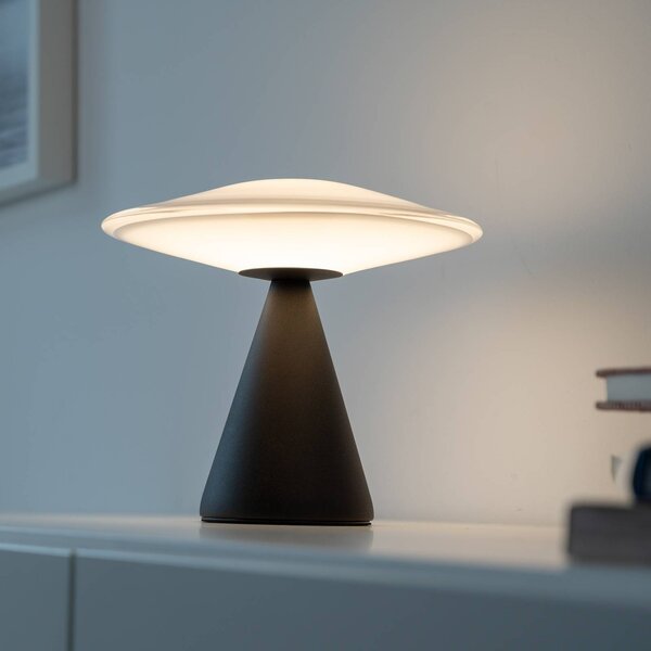 Paul Neuhaus LED stolní lampa Elipsa, bílá/černá, stmívatelné, stmívatelný, Bílá / opál, Obývací pokoj / jídelna, Sklo