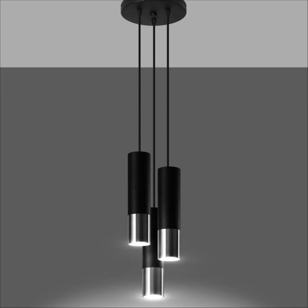 Sollux SL.0943 - Lustr na lanku LOOPEZ 3xGU10/10W/230V kulatý černá/chrom