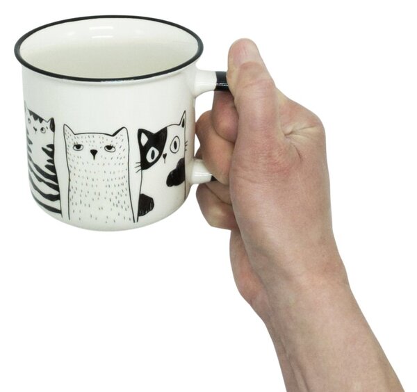 Hrnek ITEM Černobílé kočky, 340 ml, porcelánový hrnek, minimalistický design, na kávu a čaj