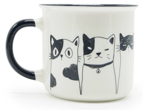 Hrnek ITEM Černobílé kočky, 340 ml, porcelánový hrnek, minimalistický design, na kávu a čaj