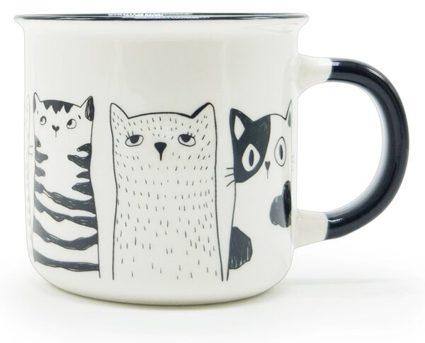 Hrnek ITEM Černobílé kočky, 340 ml, porcelánový hrnek, minimalistický design, na kávu a čaj