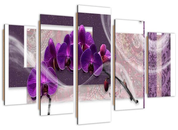 Gario 5 dílný obraz Fialová orchidej Velikost: 100 x 70 cm, Provedení: Panelový obraz