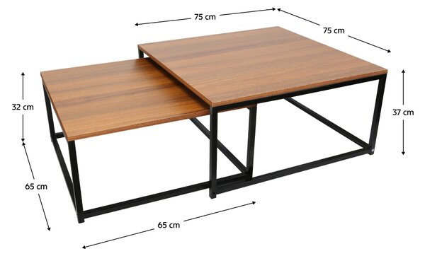 KONDELA Set dvou konferenčních stolků, ořech/černá, KASTLER NEW TYP 1