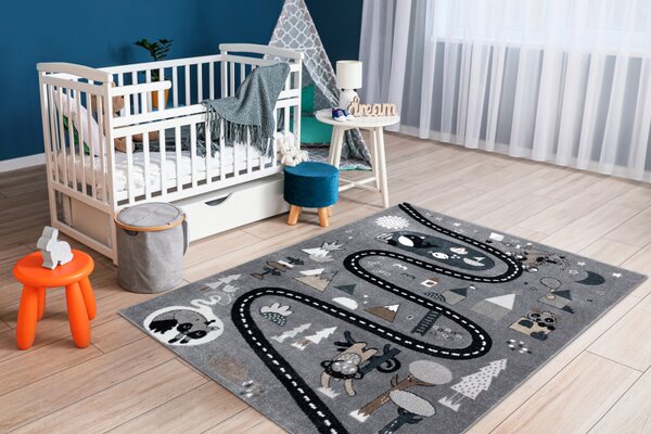 Makro Abra Dětský kusový koberec FUN Cesta zvířátka šedý Rozměr: 80x150 cm