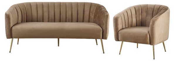 KONDELA Designový 3-sed, hnědá Velvet látka/gold chrom-zlatý, BAGY