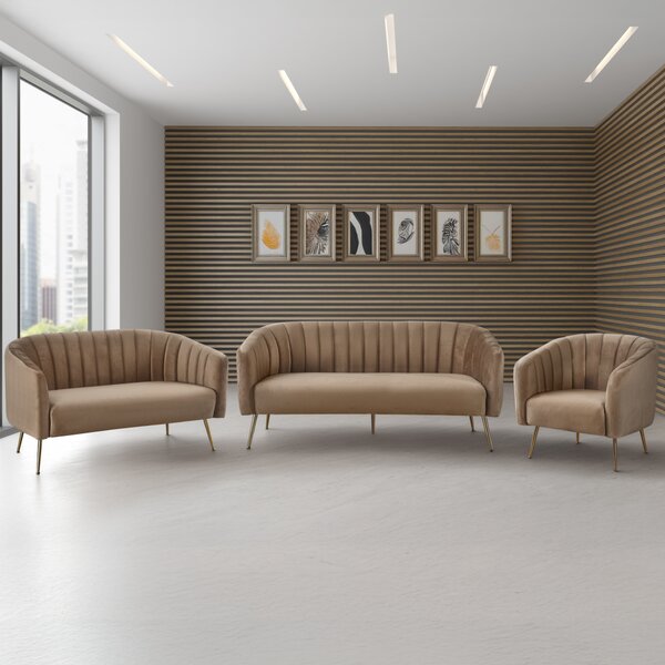 KONDELA Designový 3-sed, hnědá Velvet látka/gold chrom-zlatý, BAGY