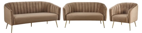 KONDELA Designový 3-sed, hnědá Velvet látka/gold chrom-zlatý, BAGY