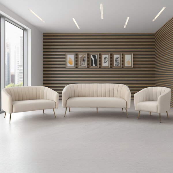 KONDELA Designový 3-sed, béžová Velvet látka/gold chrom-zlatý, BAGY