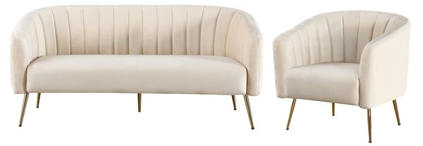 KONDELA Designový 3-sed, béžová Velvet látka/gold chrom-zlatý, BAGY