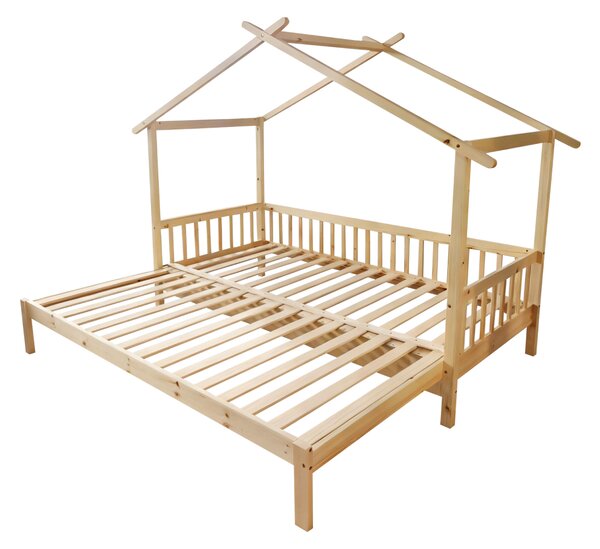 KONDELA Montessori postel s přistýlkou, přírodní, 90x200, KESIO