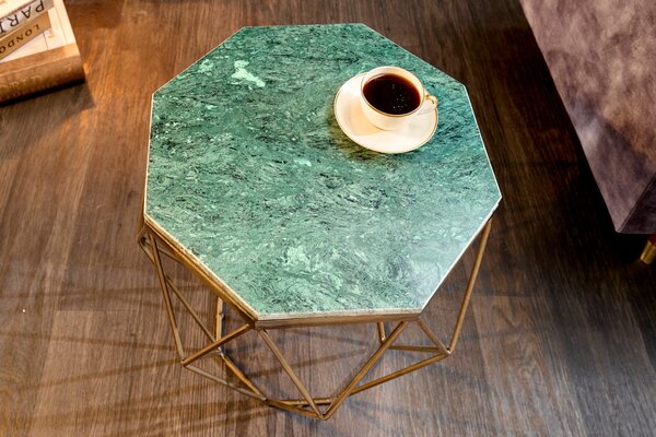 Konferenční stolek DIAMOND 50cm mramor zelená mosaz