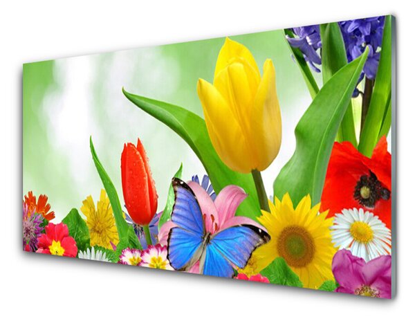 Skleněné obklady do kuchyně Motýl Květiny Příroda 125x50 cm
