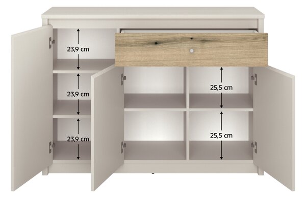 KONDELA Komoda, kašmír/dub evoke, KAROS 3D1S