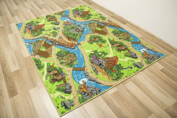 Dětský metrážový koberec Dino vesnice dinosaurů