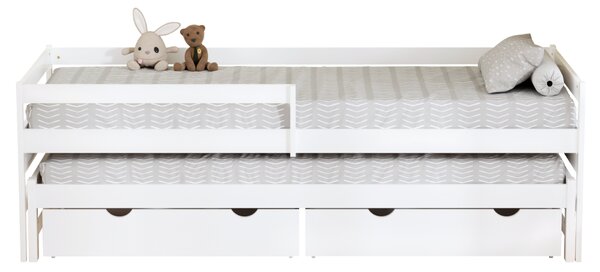 KONDELA Postel s přistýlkou a úložným prostorem, 90x200, bílá, ELARA