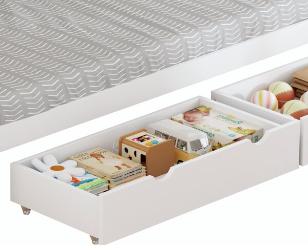 KONDELA Postel s přistýlkou a úložným prostorem, 90x200, bílá, ELARA