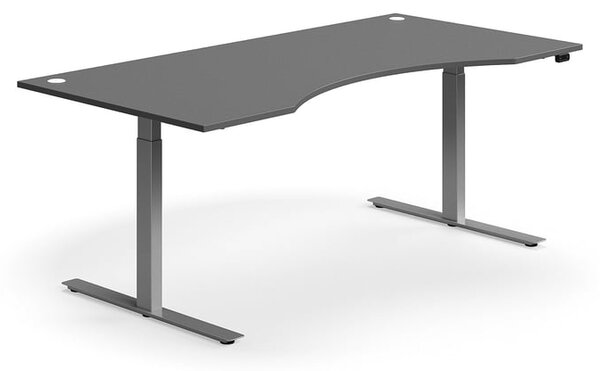 AJ Produkty Výškově nastavitelný stůl FLEXUS, vykrojený, 2000x1000 mm, stříbrná podnož, šedá