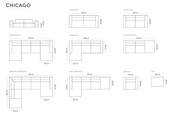 -25 % Dny MOMENTI– Cosmopolitan Design Rohová pohovka Chicago 364 cm