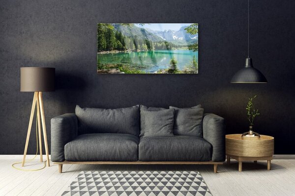 Obraz na skle Hory Jezero Les Příroda 100x50 cm 2 Přívěsky