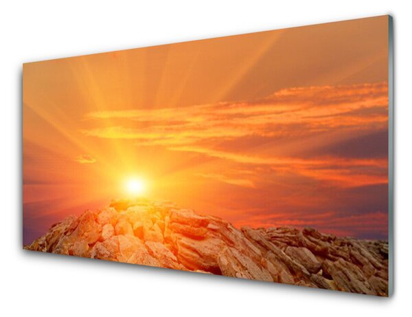 Obraz na skle Slunce Nebe Hora Krajina 125x50 cm
