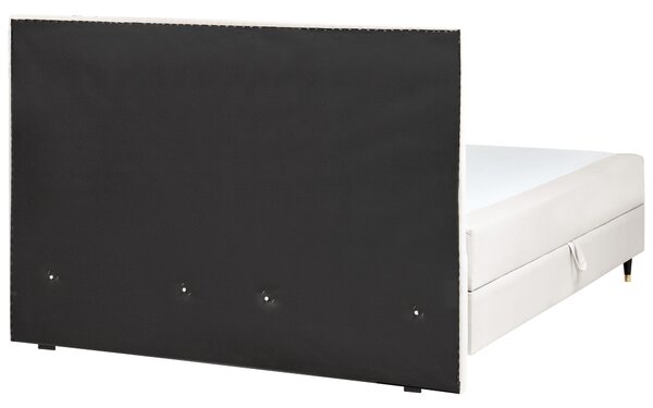 Kontinentální postel s úložným prostorem DAME Umělý samet Krémově bílá 180 x 200 cm