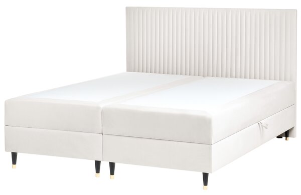 Kontinentální postel s úložným prostorem DAME Umělý samet Krémově bílá 180 x 200 cm