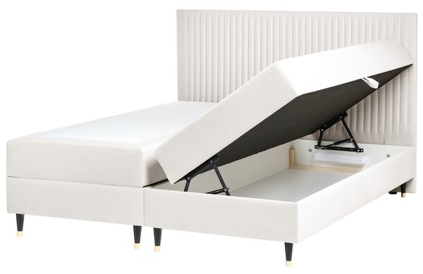 Kontinentální postel s úložným prostorem DAME Umělý samet Krémově bílá 180 x 200 cm