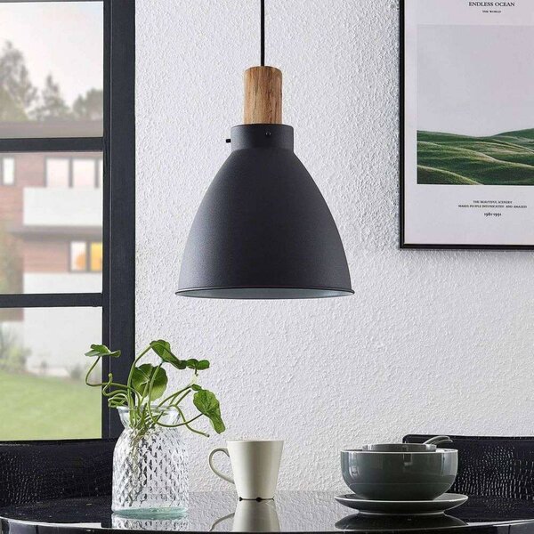 Lindby závěsné světlo Trebale, E27, Ø 28 cm, černé, kov, stmívatelný, Černá, Obývací pokoj / jídelna, kov, Skandinávský