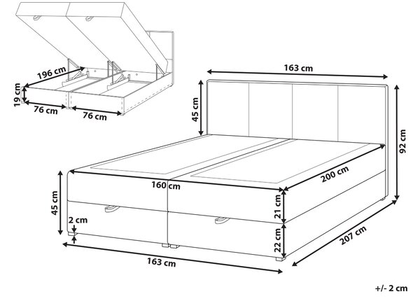 Kontinentální postel s úložným prostorem Tkanina BARONET 160 x 200 cm Krémově bílá