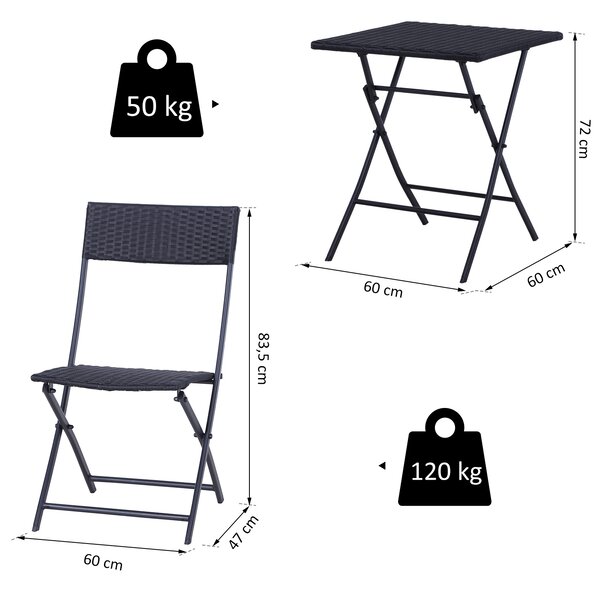 OUTSUNNY Polyratanová souprava pro 2 osoby na balkon a terasu