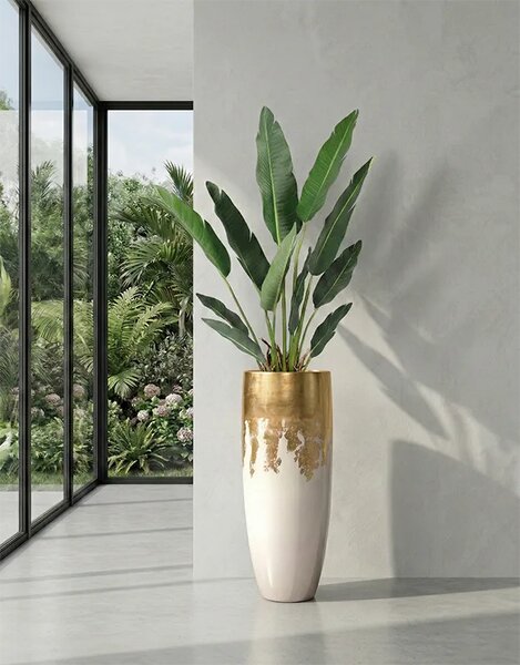 Dekorativní květináč na květiny Luxe 70 cm bílo-zlatý