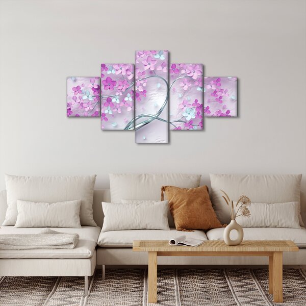 Obraz květů na stříbrném kmeni - abstrakt (125x70 cm)