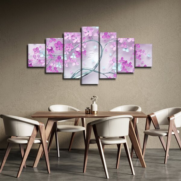 Obraz květů na stříbrném kmeni - abstrakt (210x100 cm)