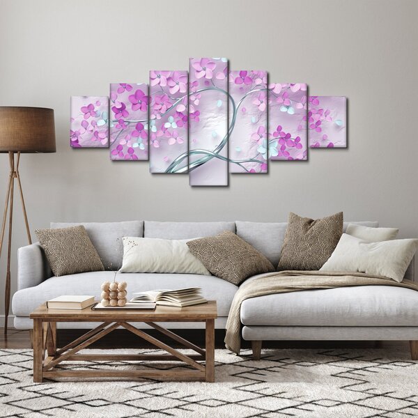 Obraz květů na stříbrném kmeni - abstrakt (210x100 cm)